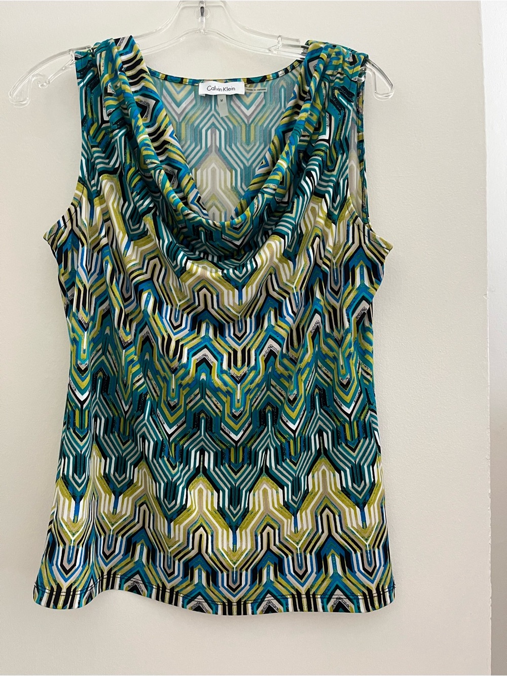 Calvin Klein Teal & Green Geometric Cowl Neck Tank